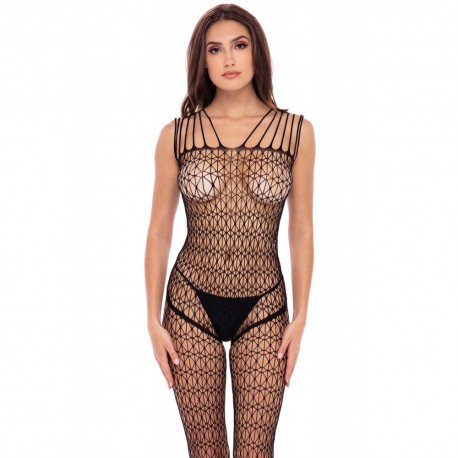 Bodystocking large maille ouvert à l'entrejambe - REN7095-BLK