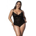 Body dentelle noire, rayé en dentelle et fine résille - MAL8631XBLK