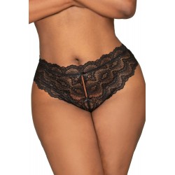 Tanga noir ouvert à l'entrejambe grande taille - DG1468XBLK