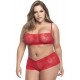 Ensemble lingerie, grande taille, rouge top bustier et shorty dentelle - MAL206XRED