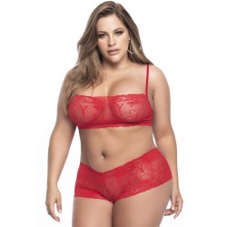 Ensemble lingerie, grande taille, rouge top bustier et shorty dentelle - MAL206XRED