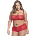 Ensemble lingerie, grande taille, rouge top bustier et shorty dentelle - MAL206XRED