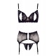 Soutien-gorge dentelle, porte-jarretelles et string ouvert noir - R2213052