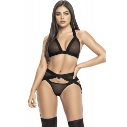 Ensemble de trois pièces en fine résille noire - MAL2686BLK