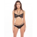 Ensemble 2 pièces soutien-gorge dentelle et lanières - string noir - REN53025-BLK