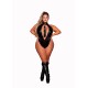 Body en simili cuir grande taille, extensible avec col clouté et fouet - DG12450XBLK