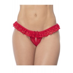 Culotte ouverte rouge avec froufrou en dentelle - MAL119RED