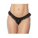 Culotte ouverte noire avec froufrou en dentelle - MAL119BLK