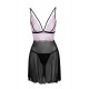 Nuisette en résille noire et dentelle rose sur la poitrine avec string noir - R2741342