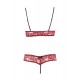 Soutien-gorge, bonnets ouverts, en dentelle rouge et string assorti - R2212447