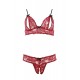 Soutien-gorge, bonnets ouverts, en dentelle rouge et string assorti - R2212447