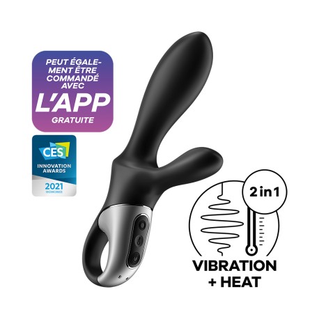 Vibromasseur rabbit noir USB, chauffant et connecté Heat Climax Satisfyer - CC597791