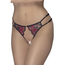 Culotte ouverte en fine dentelle florale rouge et noire - R23221451101