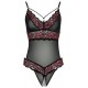 Body string en dentelle florale bicolore et résille - R2642859