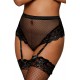 String résille taille haute avec porte-jarretelles noir - DG1478BLK