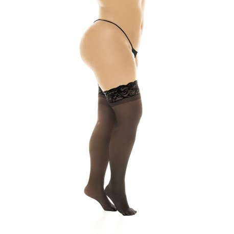 Bas en nylon sexy noir, grande taille, autofixant - MAL1108XBLK