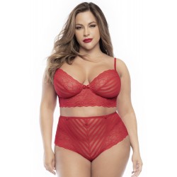 Ensemble lingerie, grande taille, deux pièces en dentelle rouge - MAL8815XRED