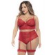 Ensemble lingerie, grande taille, deux pièces en dentelle rouge - MAL8815XRED