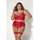 Ensemble lingerie, grande taille, deux pièces en dentelle rouge - MAL8815XRED