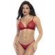 Ensemble lingerie trois pièces en dentelle rouge imprimée de cœurs - MAL8813RED