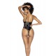 Body String en vinyle noire avec résille transparente - MAL2733BLK