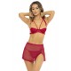 Ensemble 3 pièces rouge, soutien gorge, jupette et string - REN53039-RED