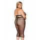 Ensemble 2 pièces grande taille, soutien gorge et jupe longue transparente noir - DG12770XBLK