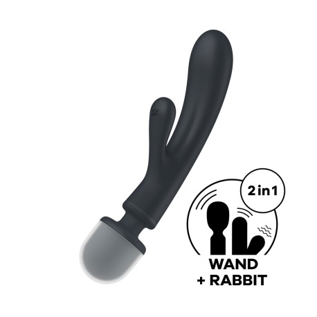 2 en 1 Vibromasseur rabbit et wand noir USB Triple Lover Satisfyer - CC597825