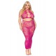 Ensemble Soutien-gorge et jupe longue en filet rose, grande taille - DG0485XBEE