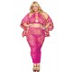 Ensemble Soutien-gorge et jupe longue en filet rose, grande taille - DG0485XBEE