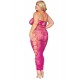 Ensemble Soutien-gorge et jupe longue en filet rose, grande taille - DG0485XBEE