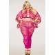 Ensemble Soutien-gorge et jupe longue en filet rose, grande taille - DG0485XBEE