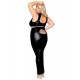 Ensemble Soutien-gorge et jupe longue, grande taille, noir en simili cuir - DG13198XBLK