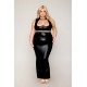 Ensemble Soutien-gorge et jupe longue, grande taille, noir en simili cuir - DG13198XBLK