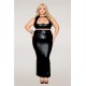 Ensemble Soutien-gorge et jupe longue, grande taille, noir en simili cuir - DG13198XBLK