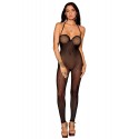 Bodystocking en résille noire, sans couture, avec large décolleté à armature - DG0471BLK