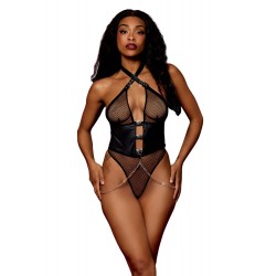 Body string résille noire et chaines - DG13292BLK