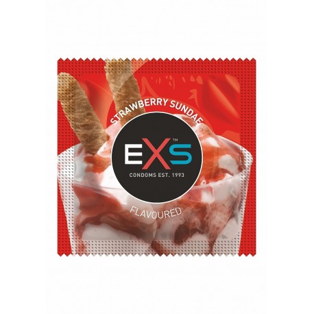 Préservatifs x2 lubrifiés en latex goût sunday fraise 54mm - EXS400FRAISE