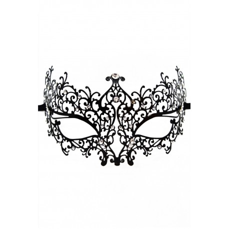 Masque vénitien Chiara rigide noir avec strass - HMJ-016BK