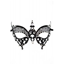 Masque vénitien Alida rigide noir avec strass - HMJ-026BK