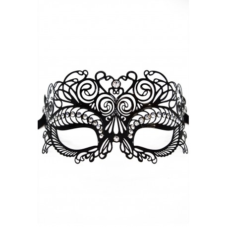 Masque vénitien Giulia rigide noir avec strass - HMJ-035BK