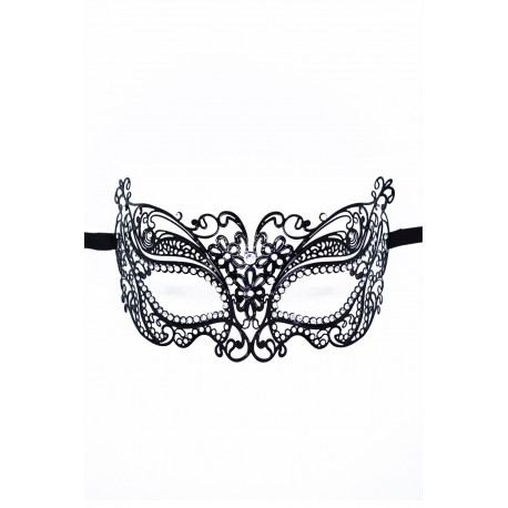 Masque vénitien Alba rigide noir avec strass - HMJ-039BK