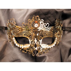 Masque vénitien Ornella rigide doré avec strass - HMJ-031B