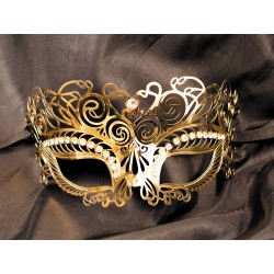 Masque vénitien Giulia rigide doré avec strass - HMJ-035B