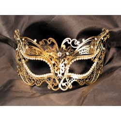 Masque vénitien Alba rigide doré avec strass - HMJ-039B