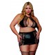 Soutien gorge et jupe porte jarretelles grande taille en résille et simili cuir - DG13290XBLK