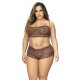 Ensemble 2 pièces en dentelle grande taille, top à bretelles et shorty couleur cacao - MAL206XCOCO