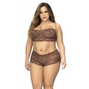 Ensemble 2 pièces en dentelle grande taille, top à bretelles et shorty couleur cacao - MAL206XCOCO