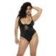 Bodystring Bibi grande taille en wetlook noir avec armatures, bretelles réglables - MAL2752XWBLK