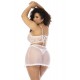 2 en 1 Nuisette et ensemble 2 pièces grande taille en dentelle et résille transparente - MAL7544XWHT